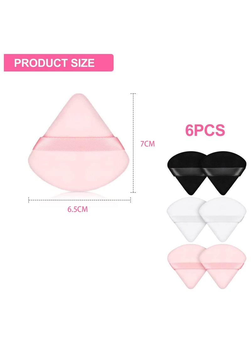 Powder Puff, 6pcs Makeup Sponge Triangle Powder Puff Soft Powder Sponge Reusable Triangle Sponges with Strap for Loose Powder Cosmetic Foundation Wet Dry Makeup (Black, White, Pink) - Image 2