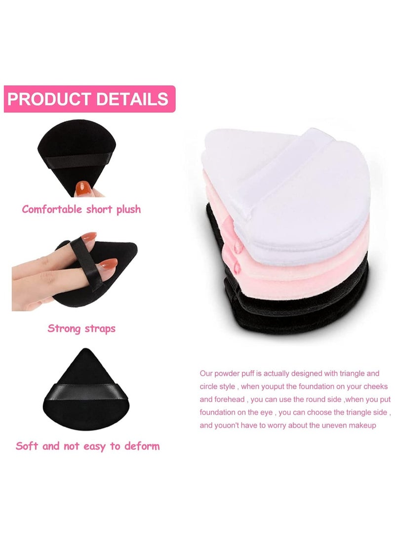 Powder Puff, 6pcs Makeup Sponge Triangle Powder Puff Soft Powder Sponge Reusable Triangle Sponges with Strap for Loose Powder Cosmetic Foundation Wet Dry Makeup (Black, White, Pink) - Image 3