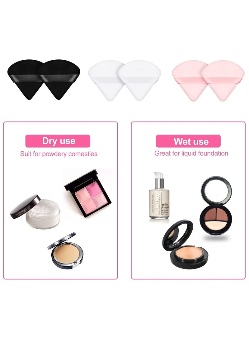 Powder Puff, 6pcs Makeup Sponge Triangle Powder Puff Soft Powder Sponge Reusable Triangle Sponges with Strap for Loose Powder Cosmetic Foundation Wet Dry Makeup (Black, White, Pink) - Image 5