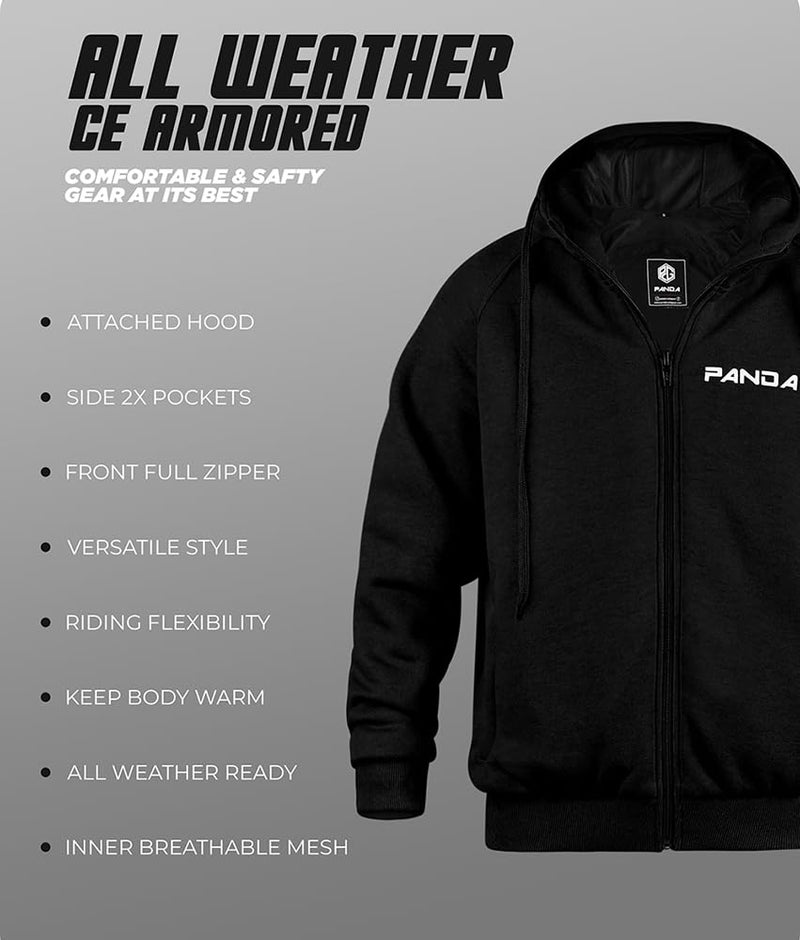PANDA CYCLE GEAR Motorcycle Hoodie for Men & Women ATV Enduro Armored All Season's Biker Riding Sweatshirt Dual Sports Jacket (US, Alpha, X-Large, Regular, Regular, BLACK) - Image 4