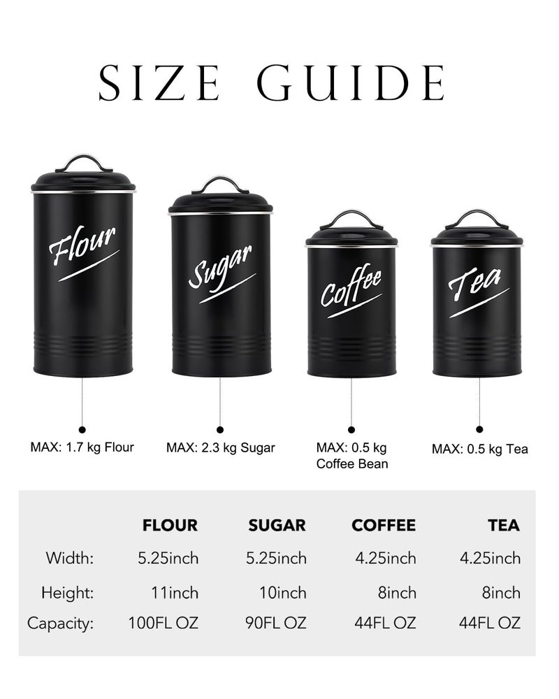 Hillbond Canisters Sets for The Kitchen Countertop with Airtight Lids Tea Coffee Sugar and Flour Containers Farmhouse Black Canisters for Kitchen Counter Set of 4 - Image 3