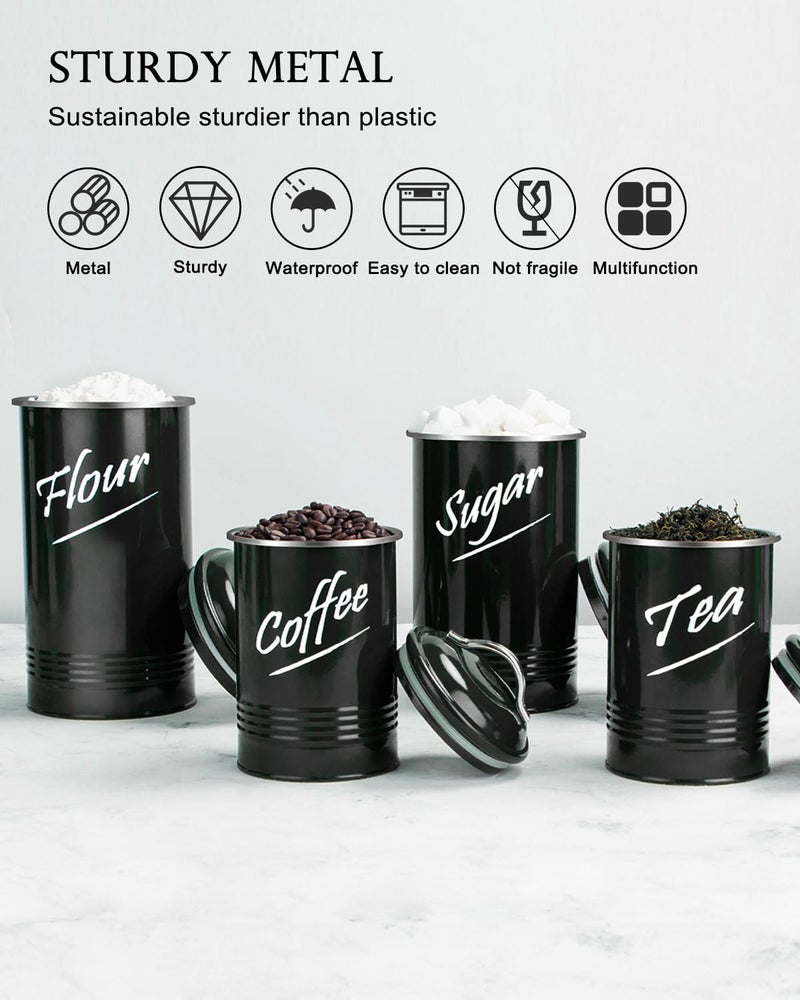 Hillbond Canisters Sets for The Kitchen Countertop with Airtight Lids Tea Coffee Sugar and Flour Containers Farmhouse Black Canisters for Kitchen Counter Set of 4 - Image 2