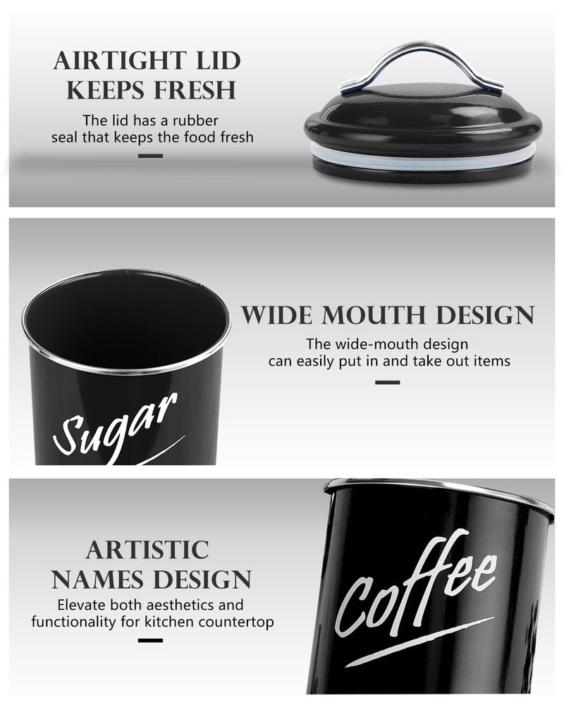 Hillbond Canisters Sets for The Kitchen Countertop with Airtight Lids Tea Coffee Sugar and Flour Containers Farmhouse Black Canisters for Kitchen Counter Set of 4 - Image 4