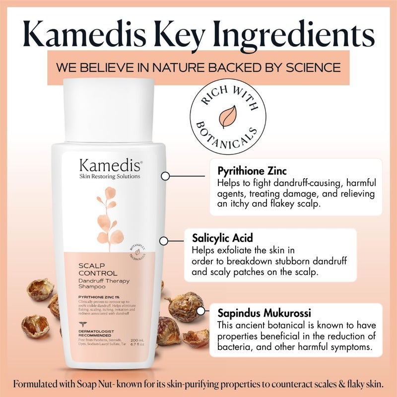 KAMEDIS Anti-Dandruff Therapy Shampoo. For Itchy, Flaky, Sensitive Scalp and Seborrheic Dermatitis. Contains 1% Zinc Pyrithione and Salicylic Acid. Hair & Head Remedy. Paraben Free. 16.9 Fl Oz. - Image 3