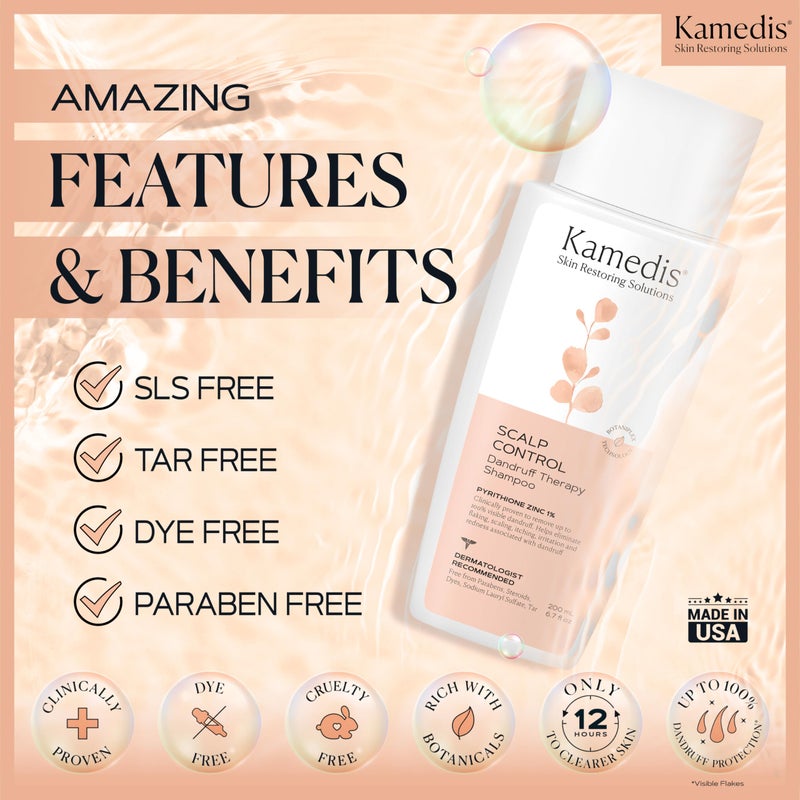 KAMEDIS Anti-Dandruff Therapy Shampoo. For Itchy, Flaky, Sensitive Scalp and Seborrheic Dermatitis. Contains 1% Zinc Pyrithione and Salicylic Acid. Hair & Head Remedy. Paraben Free. 16.9 Fl Oz. - Image 5