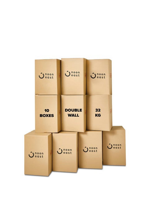 10-Pack Large Double Wall 100% Recyclable Corrugated Cardboard Moving Boxes with 32 KG Capacity, 45 x 45 x 70 cm Brown Carton for Packaging, Shipping and Storage, 5 ply