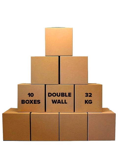 10-Pack Large Double Wall 100% Recyclable Corrugated Cardboard Moving Boxes with 32 KG Capacity, 45 x 45 x 70 cm Brown Carton for Packaging, Shipping and Storage, 5 ply