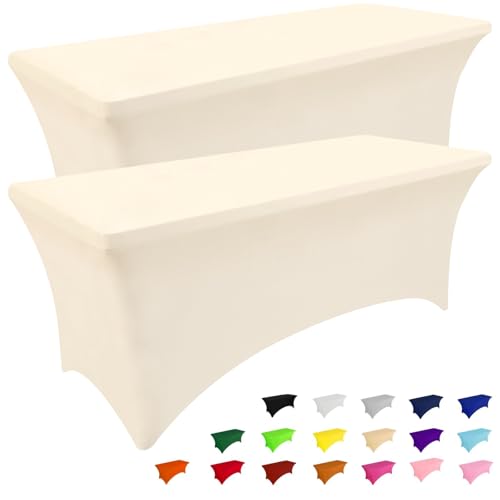 Smiry 2 Pack Spandex Table Cloth 6FT, Elastic Fitted Stretch Tablecloths, Washable and Wrinkle Free Rectangular Patio Table Cover for Outdoor, Wedding, Banquet & Parties (Beige, 72Lx30Wx30H Inch) - Image 1
