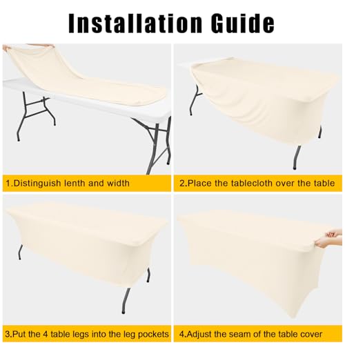 Smiry 2 Pack Spandex Table Cloth 6FT, Elastic Fitted Stretch Tablecloths, Washable and Wrinkle Free Rectangular Patio Table Cover for Outdoor, Wedding, Banquet & Parties (Beige, 72Lx30Wx30H Inch) - Image 5