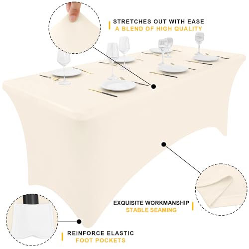 Smiry 2 Pack Spandex Table Cloth 6FT, Elastic Fitted Stretch Tablecloths, Washable and Wrinkle Free Rectangular Patio Table Cover for Outdoor, Wedding, Banquet & Parties (Beige, 72Lx30Wx30H Inch) - Image 2