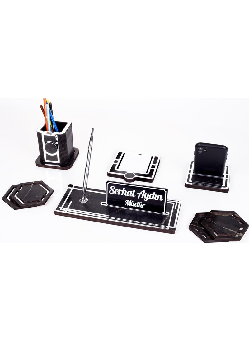Ofistike Space+Silver Pen Holder Wooden Table Nameplate Set  - Image 3