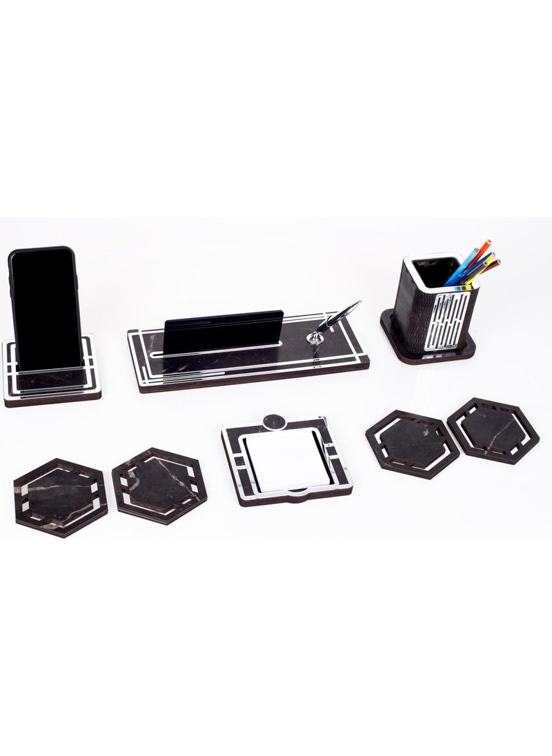 Ofistike Space+Silver Pen Holder Wooden Table Nameplate Set  - Image 5