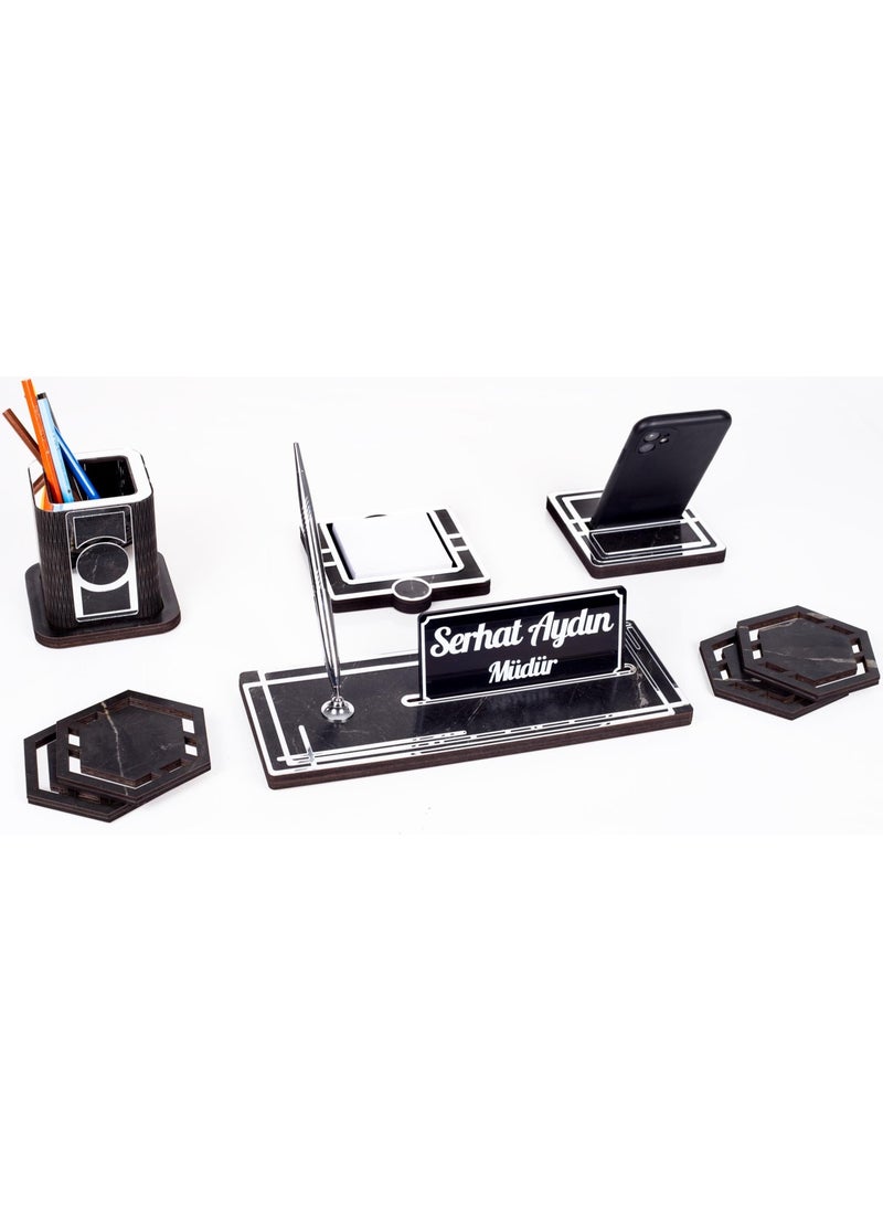 Ofistike Space+Silver Pen Holder Wooden Table Nameplate Set  - Image 4