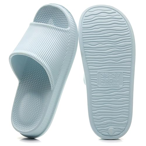 CRAZY LADY Cloud Slippers for Women & Men Indoor & Outdoor Pillow Slippers Non Slip Quick Drying Shower Slides Bathroom S&als Light Weight EVA Platform Casual Shoes (Massage/SBlue,7.5 8.5) - Image 1