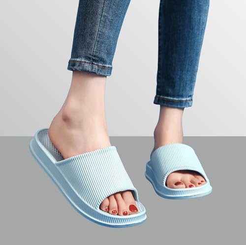 CRAZY LADY Cloud Slippers for Women & Men Indoor & Outdoor Pillow Slippers Non Slip Quick Drying Shower Slides Bathroom S&als Light Weight EVA Platform Casual Shoes (Massage/SBlue,7.5 8.5) - Image 3