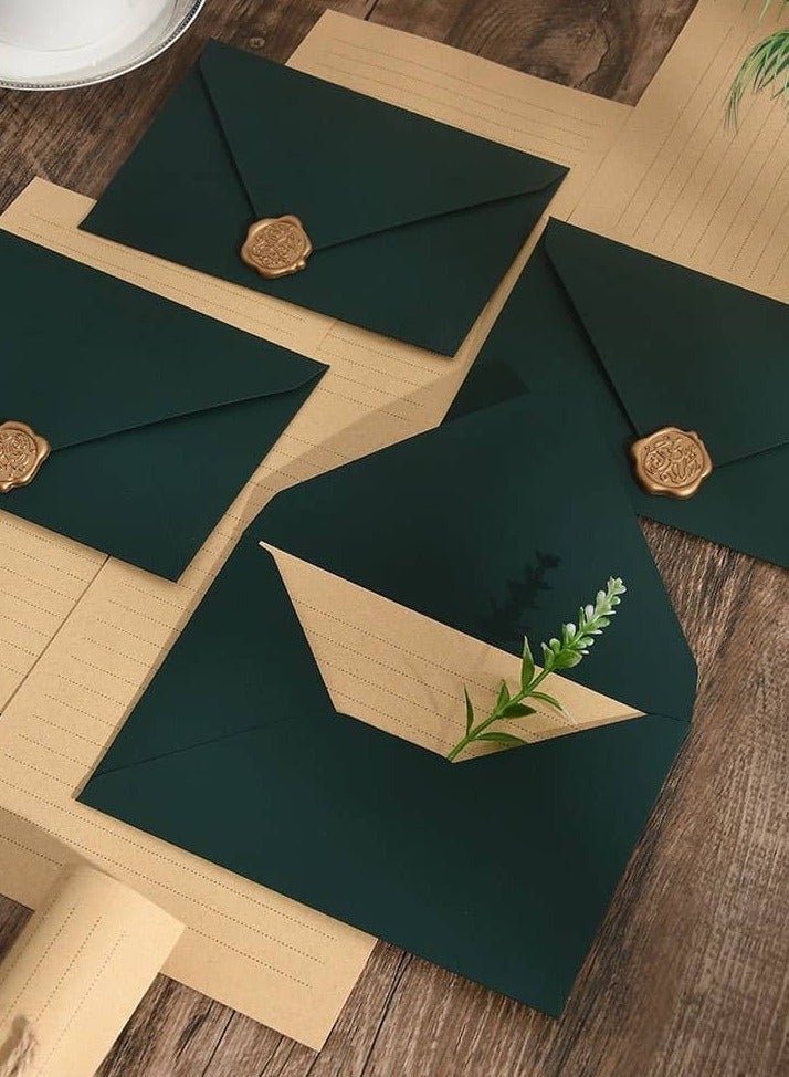 Aideli Gift Card Envelopes 32PCS Vintage Letter Writing Set – 6 Envelopes + 20 Writing Papers + 6 Wax Seal Stickers for Letters, Invitations, Weddings, Gifts Artistic Craft (Dark Green) - Image 5