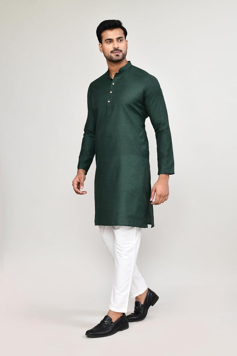 Polyfab Hathkargha Men’s Textured Cotton Kurta with White Pajama | Traditional Ethnic Wear for Festivals, Weddings & Parties - Image 3