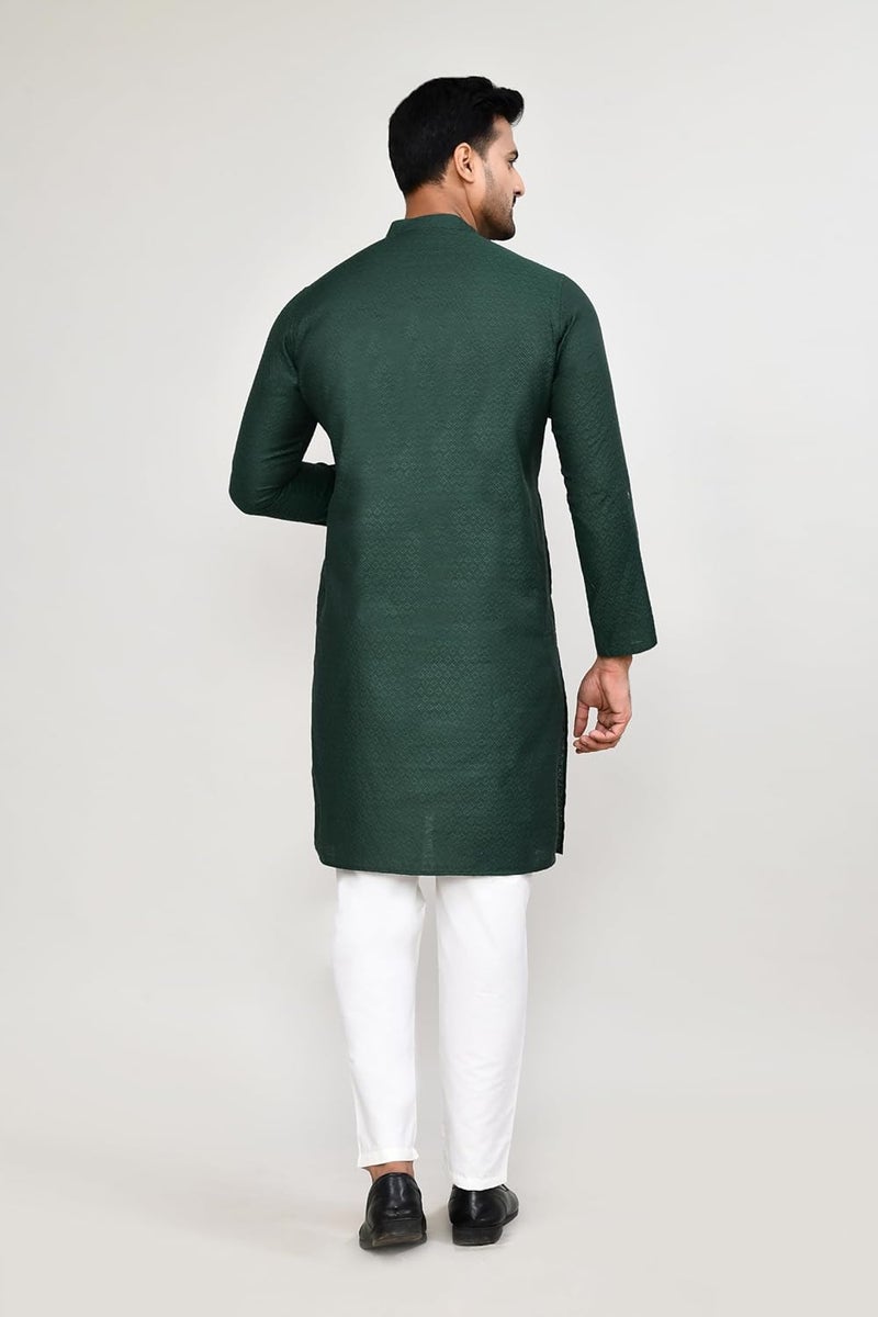 Polyfab Hathkargha Men’s Textured Cotton Kurta with White Pajama | Traditional Ethnic Wear for Festivals, Weddings & Parties - Image 2