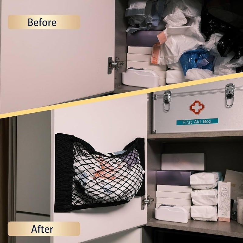 Multi-Use Mesh Bag Organizer with Strong Adhesive | Hanging Container for Walls & Cabinets | Roll & Tissue Storage | Air Flow Vent Mesh | Self Suction Installation - Image 4
