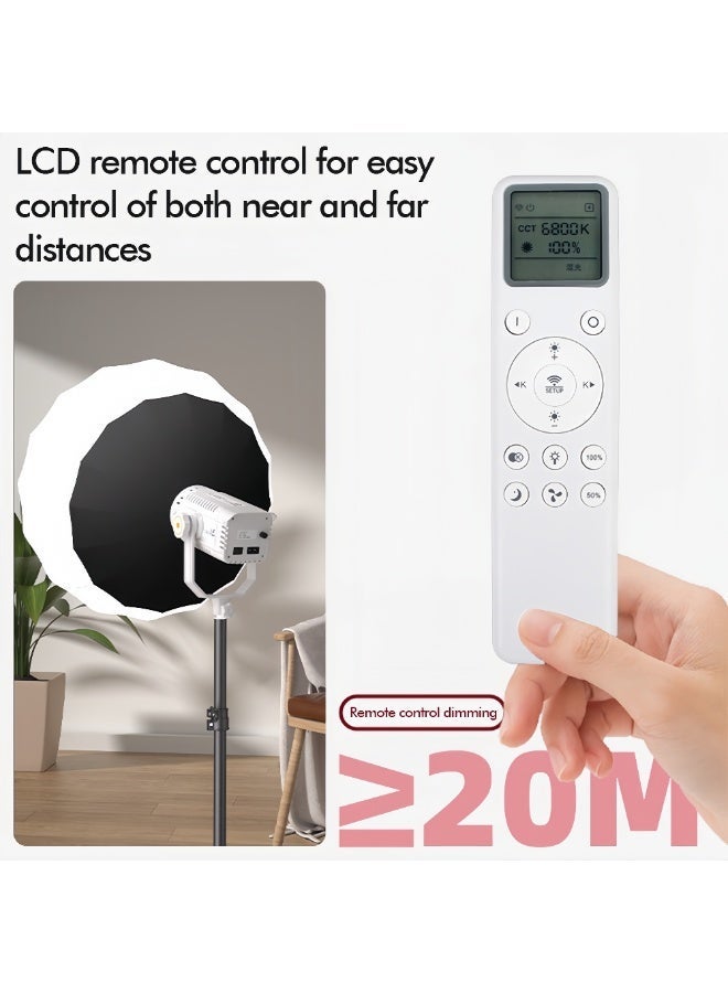 FlashHawk 150W LED Video Light with Standard Reflector & Remote Control - 3200K-5600K Dimmable, CRI>96, Bowens Mount, U-shaped 360° Rotation COB Photography Light for Studio/Streaming-White - Image 5