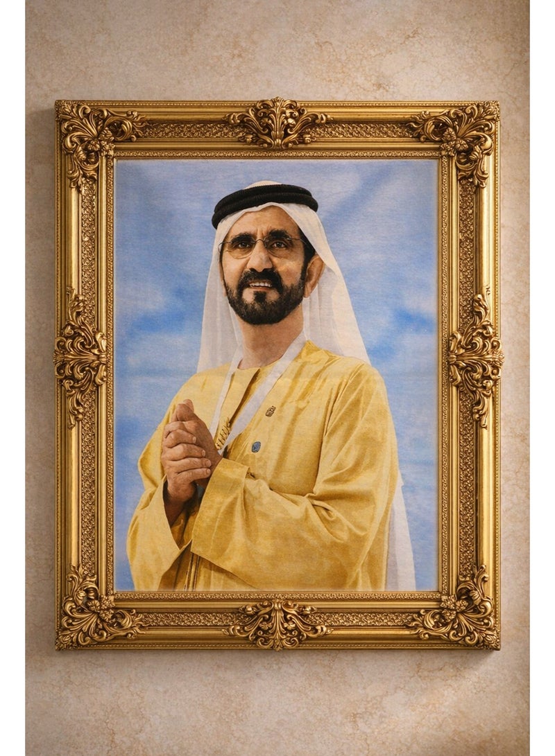 تابلو فرش حرير فاخر بصورة الشيخ محمد بن راشد – صناعة يدوية تركية فاخرة للمجالس والفلل - Image 1