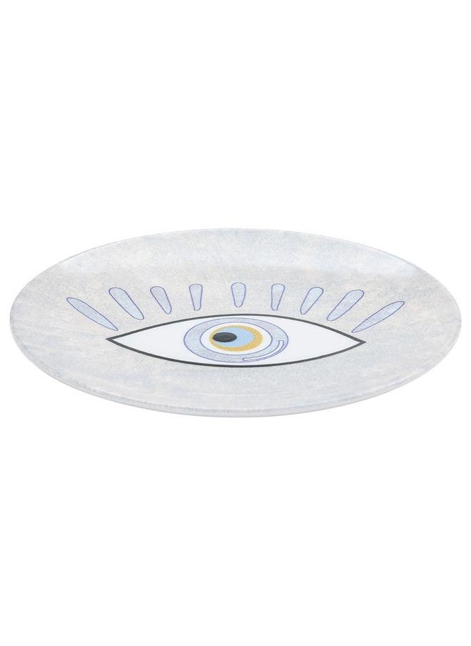 Alsaif Porcelain Serving Plate 20 Cm Flat Circular Blue White Eye Pattern  - Image 1