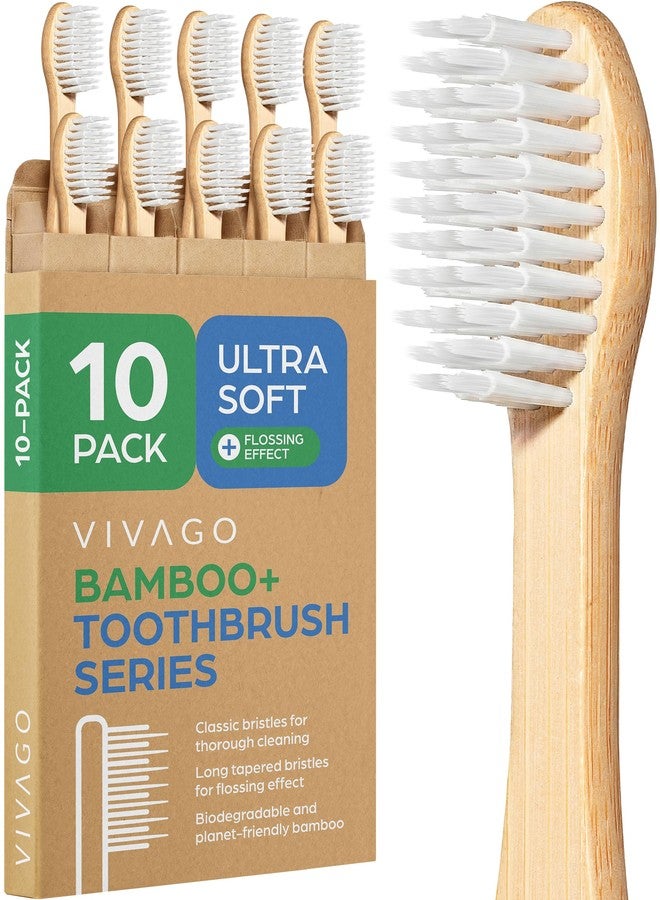VIVAGO Extra Soft Toothbrushes for Adults - 10 Pack - BPA Free Ultra Soft Bristle Toothbrush - Bamboo Toothbrushes for Sensitive Gums - Image 1