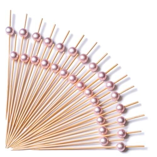 PuTwo Toothpicks for Cocktail Appetizers Fruits Dessert, 100 Count, Pink Pearls - Image 1