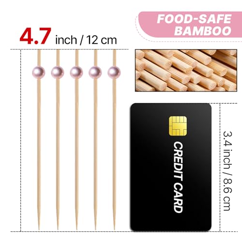 PuTwo Toothpicks for Cocktail Appetizers Fruits Dessert, 100 Count, Pink Pearls - Image 2