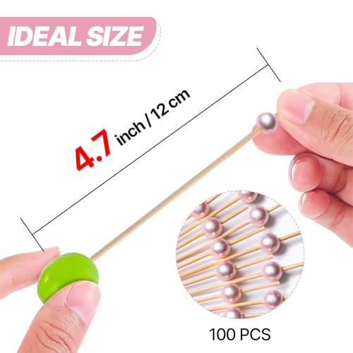 PuTwo Toothpicks for Cocktail Appetizers Fruits Dessert, 100 Count, Pink Pearls - Image 3