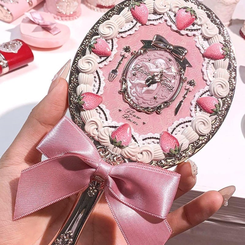 Flower Knows Strawberry Cupid Hand Mirror,Vintage Handheld Mirror,Fancy & Pretty Princess Mirror with Long Handle,Gift for Girls & Women(Milk Pink) - Image 5