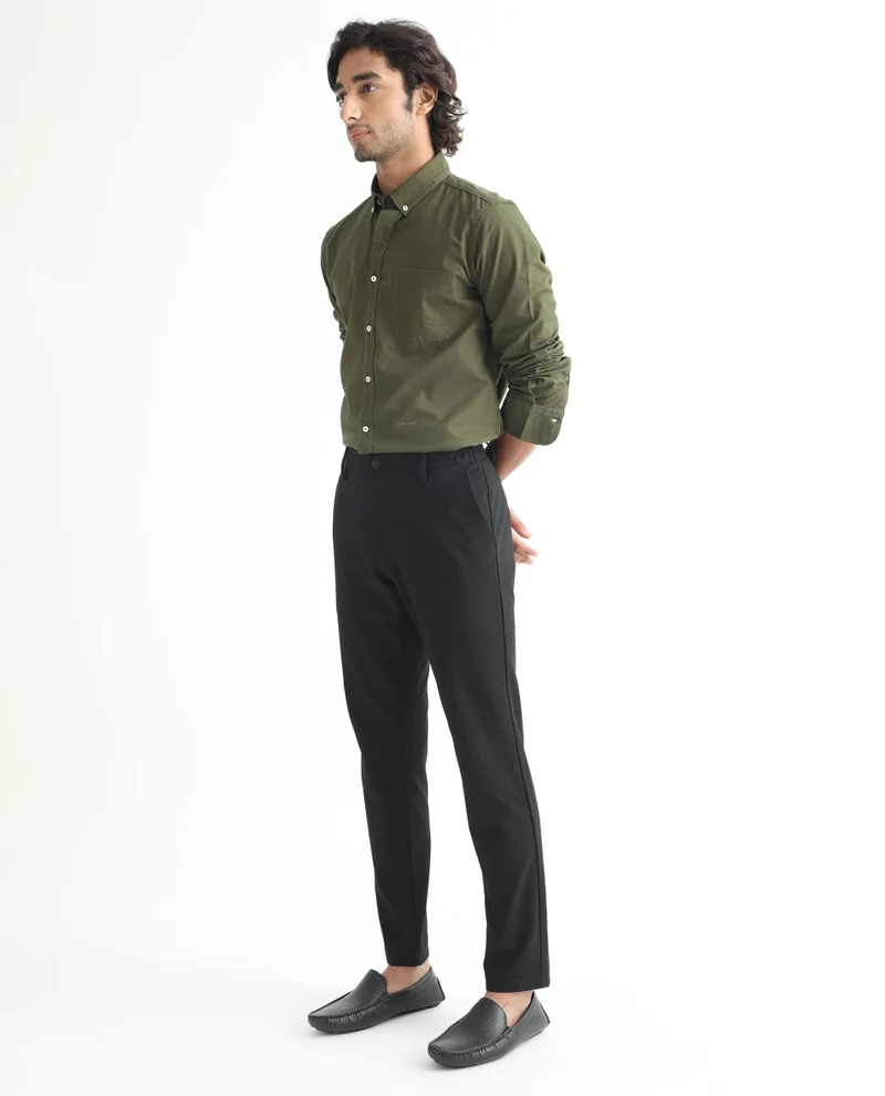 Rare Rabbit Rare Rabbit Men's Auxfo Olive Cotton Fabric Full Sleeves Solid Shirt