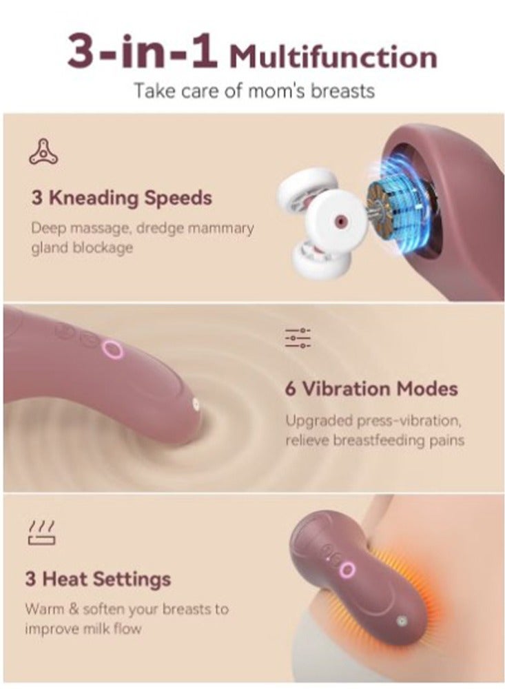 Momcozy Momcozy Kneading Lactation Massager with Heat, 3-in-1 Real-Like Massage for Relieve Clogged Ducts, Breast Massager Warming for Breastfeeding, Improve Milk Flow, Dusty Rose - Image 4