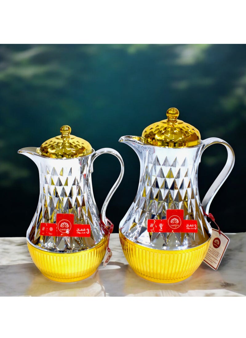 Generic - Al-Nokhba Vacuum Flask Set – Enjoy hot and cold drinks on the go with an insulated double-wall vacuum-sealed design, leak-proof lid, and unique handle. Convenient push-button access (0.6 Litre & 1.0 Litre) - Image 1
