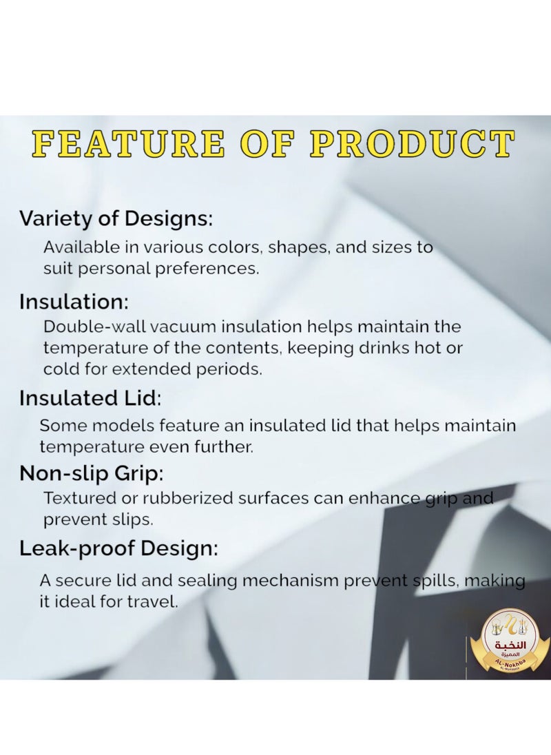 Generic - Al-Nokhba Vacuum Flask Set – Enjoy hot and cold drinks on the go with an insulated double-wall vacuum-sealed design, leak-proof lid, and unique handle. Convenient push-button access (0.6 Litre & 1.0 Litre) - Image 1