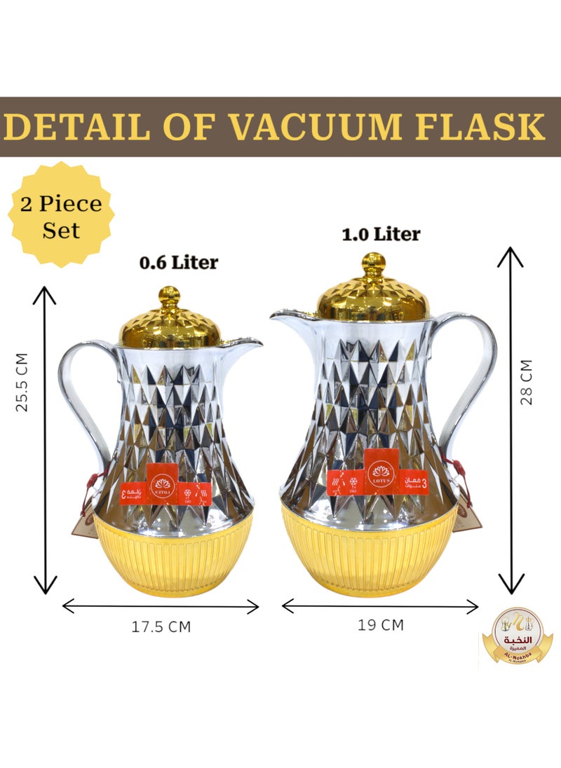 Generic - Al-Nokhba Vacuum Flask Set – Enjoy hot and cold drinks on the go with an insulated double-wall vacuum-sealed design, leak-proof lid, and unique handle. Convenient push-button access (0.6 Litre & 1.0 Litre) - Image 1