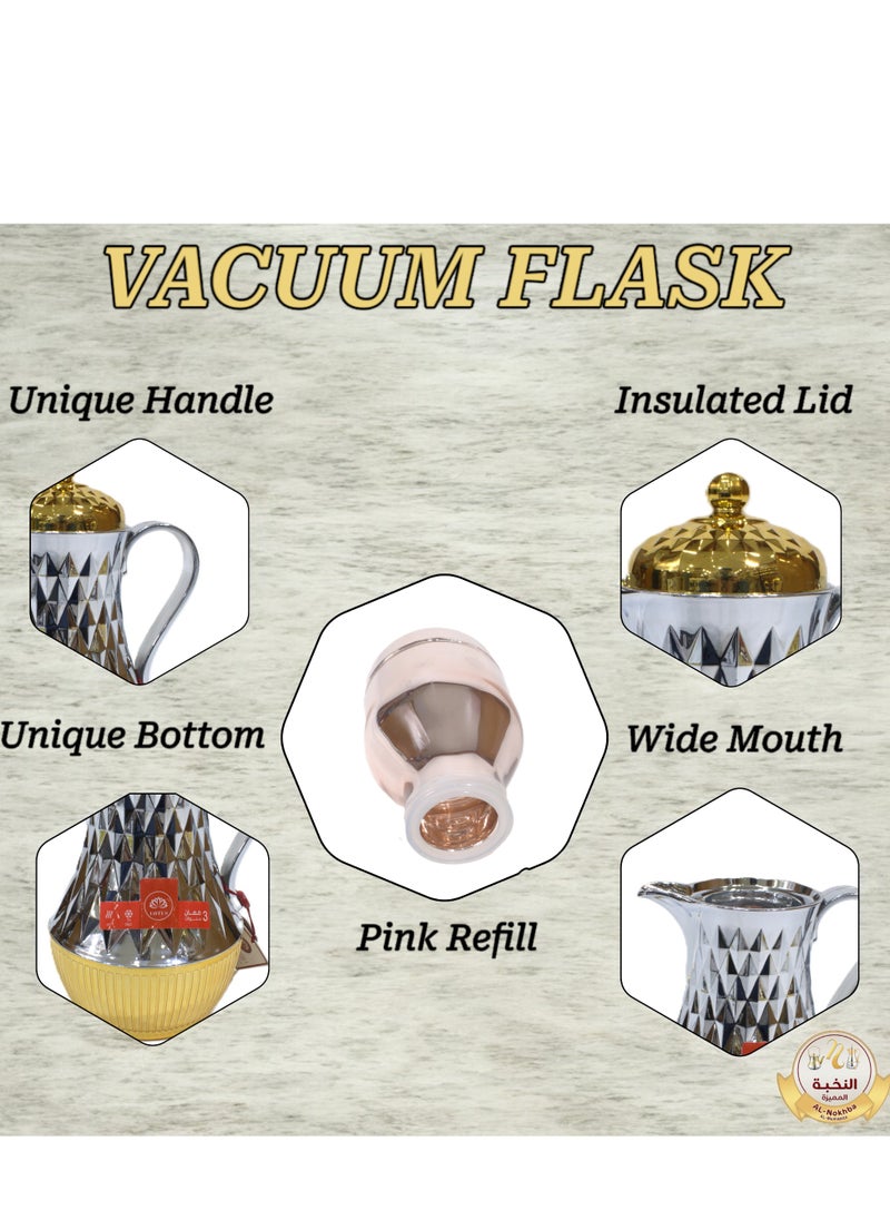 Generic - Al-Nokhba Vacuum Flask Set – Enjoy hot and cold drinks on the go with an insulated double-wall vacuum-sealed design, leak-proof lid, and unique handle. Convenient push-button access (0.6 Litre & 1.0 Litre) - Image 1