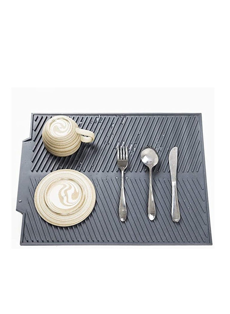 Silicone Dish Drying Mat with Built-in Drain Lip, Easy Clean Reusable Sink Mat, Flexible Heat-resistant Dish Drain Mat for Kitchen Counter, Eco-friendly Hot Pot Holder Trivet (Grey, 17" x13") - Image 1