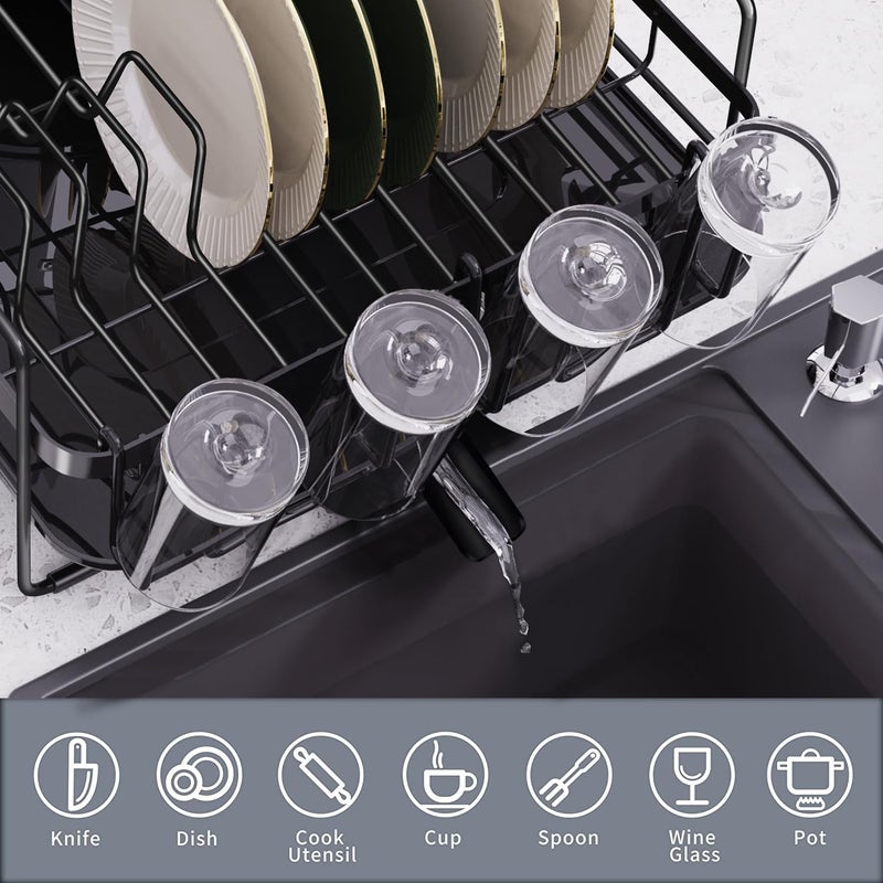 Runnatal Dish Drying Rack Extendable, Large Dish Rack with Drainboard, Utensil Holder, Cup Holder, Expandable Dish Drainer for Kitchen Counter, 20.5"-27.6" L x 12.6" W - Image 4