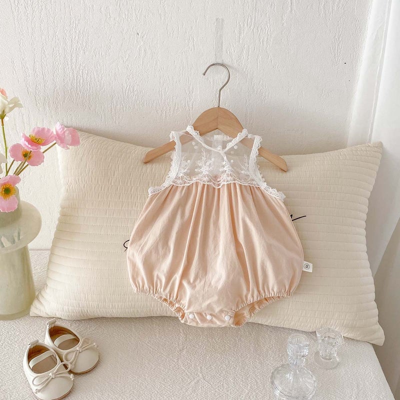 Girl'S 2025 Sleeveless Lace Lace Wrap Fart Clothes Baby'S Full Moon Vest For Going Out - Image 1