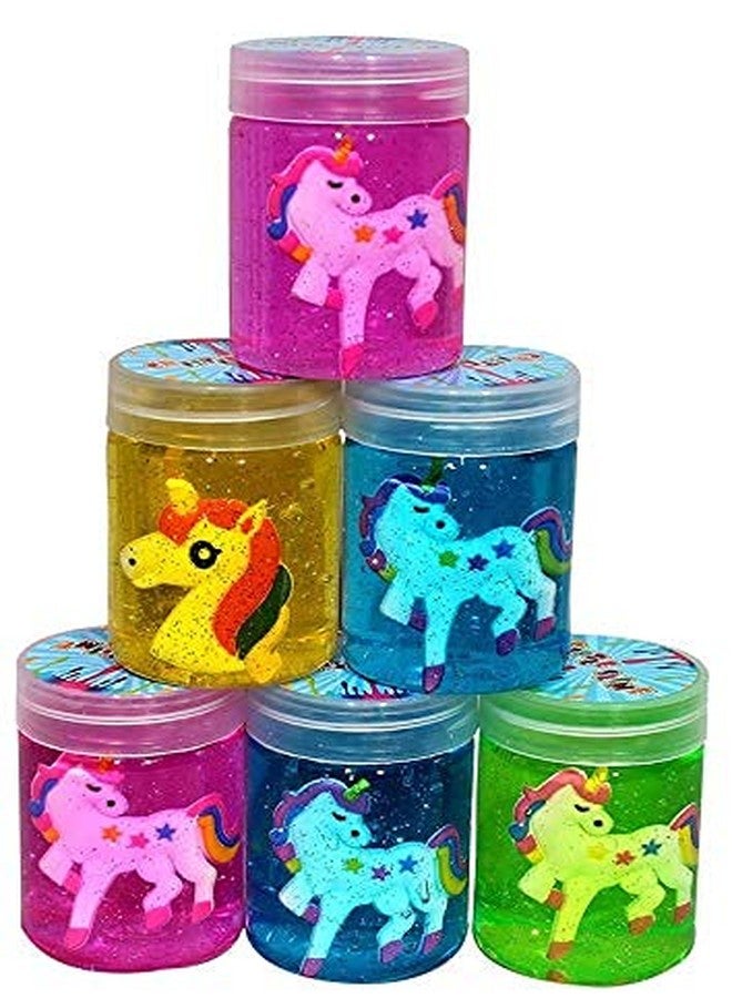 Atipriya Pack of 6 Unicorn Crystal Clay Slime Toy for Kids and Adults, Soft and Non-Sticky, Assorted Colours - Image 1