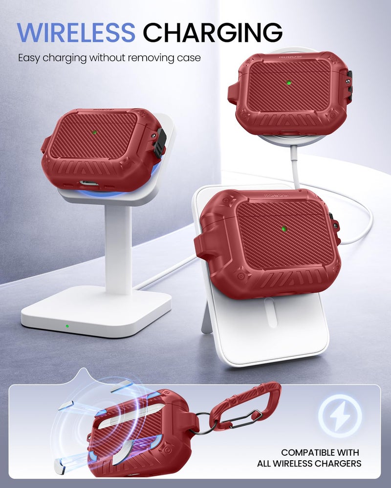 MOBOSI for AirPods Pro 3 Case, Compatible with AirPods Pro 3rd Generation Case Cover [Compatible with MagSafe] with Lock&Keychain&Cleaner Kit, Full Body Shockproof Protective Hard Shell (2025), Red - Image 4