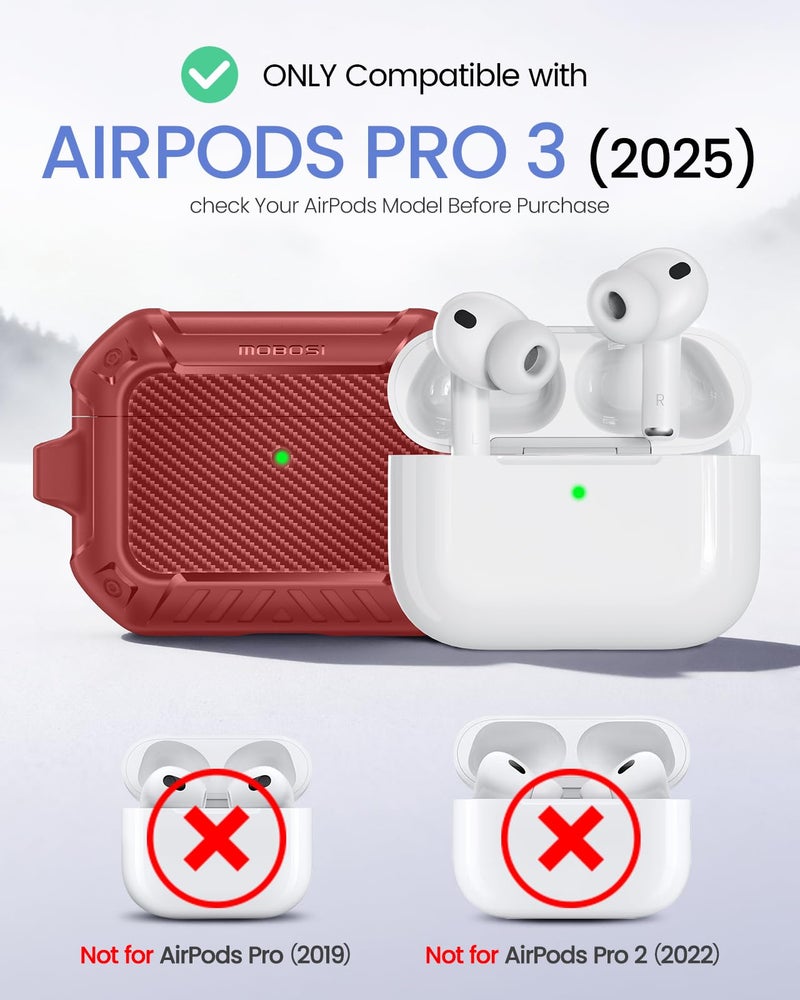 MOBOSI for AirPods Pro 3 Case, Compatible with AirPods Pro 3rd Generation Case Cover [Compatible with MagSafe] with Lock&Keychain&Cleaner Kit, Full Body Shockproof Protective Hard Shell (2025), Red - Image 2