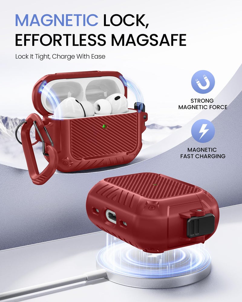 MOBOSI for AirPods Pro 3 Case, Compatible with AirPods Pro 3rd Generation Case Cover [Compatible with MagSafe] with Lock&Keychain&Cleaner Kit, Full Body Shockproof Protective Hard Shell (2025), Red - Image 3