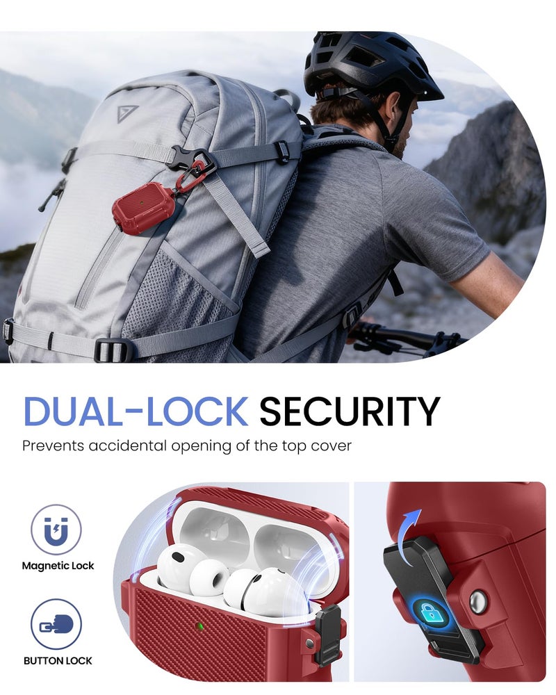 MOBOSI for AirPods Pro 3 Case, Compatible with AirPods Pro 3rd Generation Case Cover [Compatible with MagSafe] with Lock&Keychain&Cleaner Kit, Full Body Shockproof Protective Hard Shell (2025), Red - Image 5