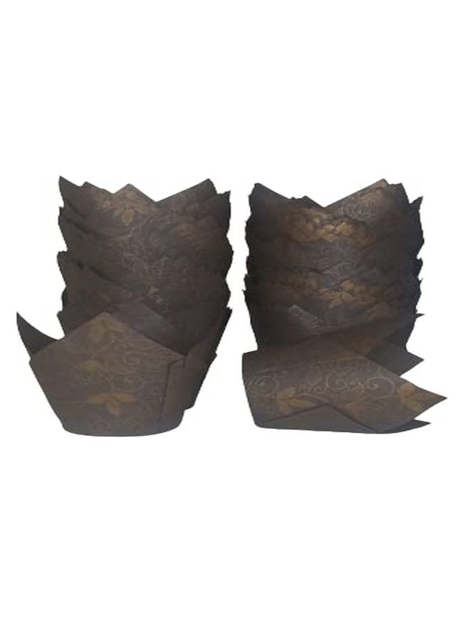 Bakerelation Cupcake Liner Paper Baking Tulip Cups Brown and Gold Printed Medium Size, Pack of 30 - Image 2