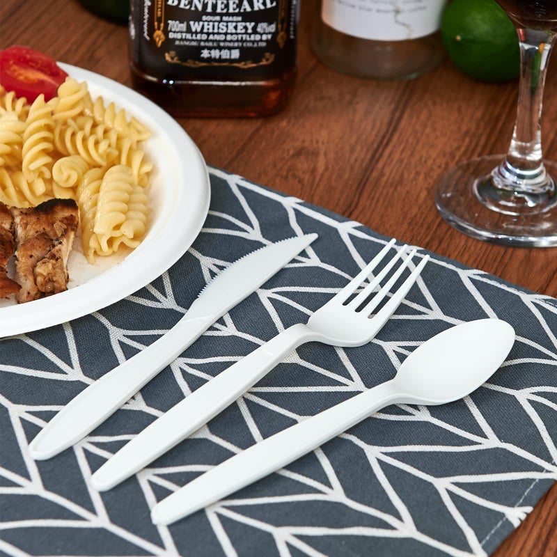 ECOLipak 350 Pcs Compostable Cutlery Set  7 Inch Large Size Biodegradable Disposable Silverware Set 150 Forks 100 Spoons 100 Knives  Heavy Duty Bio based CPLA Utensils for Party  BBQ  Picnic - Image 3