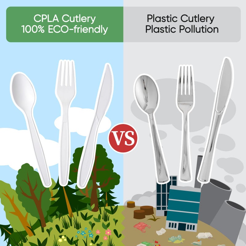 ECOLipak 350 Pcs Compostable Cutlery Set  7 Inch Large Size Biodegradable Disposable Silverware Set 150 Forks 100 Spoons 100 Knives  Heavy Duty Bio based CPLA Utensils for Party  BBQ  Picnic - Image 4