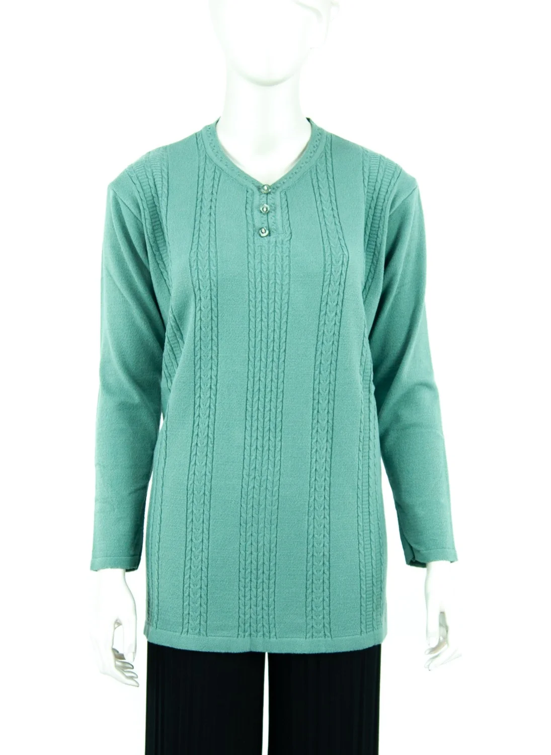 Oppland Women's Winter Self Patterned Pear Collar Three Buttons Normal Cut Lycra Cotton Snowdrop Woven Mother Sweater