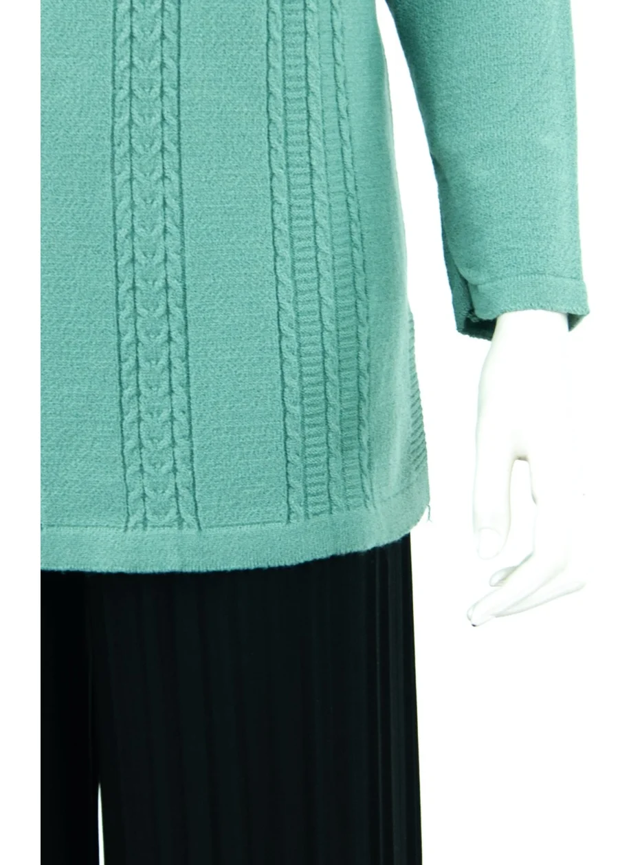 Oppland Women's Winter Self Patterned Pear Collar Three Buttons Normal Cut Lycra Cotton Snowdrop Woven Mother Sweater